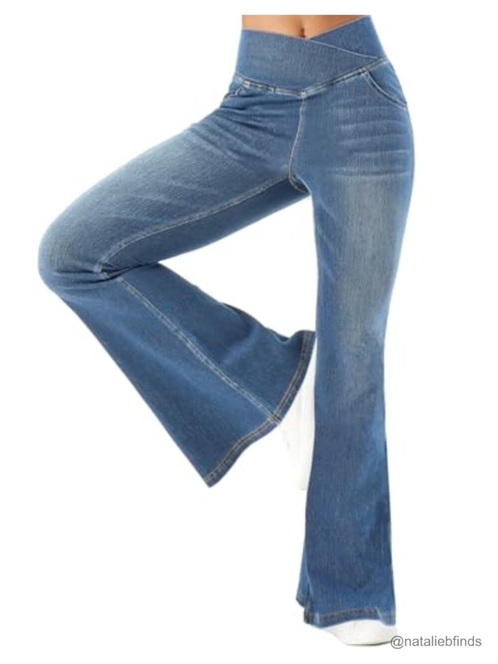 Stretchy Bell Bottom Flare Jeans Pull On Pants with Pockets